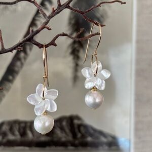 Plumeria pearl mini hoops handmade